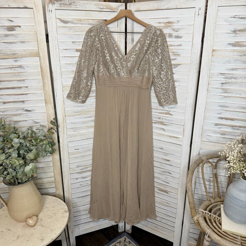 RICKIE FREEMAN TERI JON Women's 10 Lace Bodice Silk Gown Dress Champaign Sparkly - Picture 15 of 16